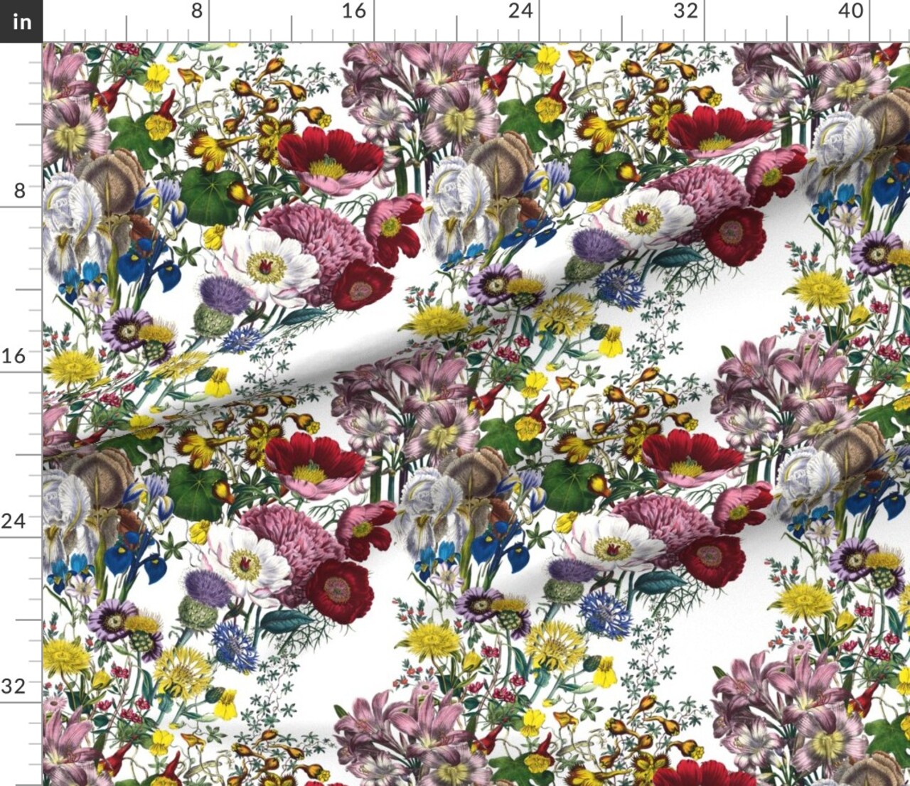 Bright Flowers Floral Botanical Antique Vines Spring Custom Printed Fabric by Spoonflower Various Fabrics by the Yard or Fat Quarter
